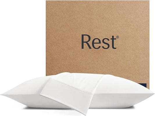 REST® Evercool®+ Cooling Pillowcases King - 2 Pillowcase for Sensitive Skin, Silver Infused Fabric for Hygienic Sleep, Silky Smooth for Curly Hair, High Elastic for Snug Fit (19x35 inches)