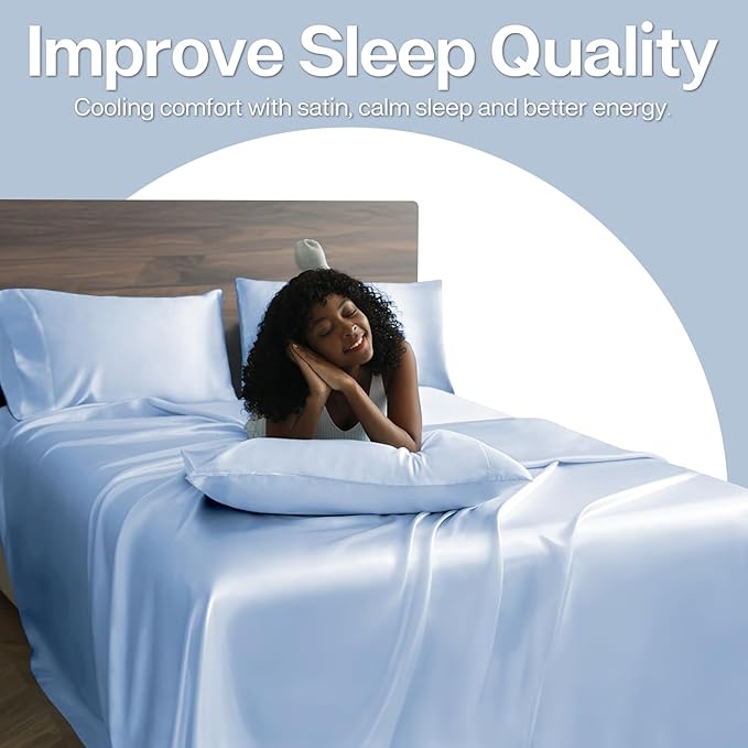 MR&HM Satin Pillowcase for Hair and Skin, Silk Satin Pillowcase 2 Pack, Queen Size Pillow Cases Set of 2, Silky Pillow Cover with Envelope Closure (20x30, Light Blue)