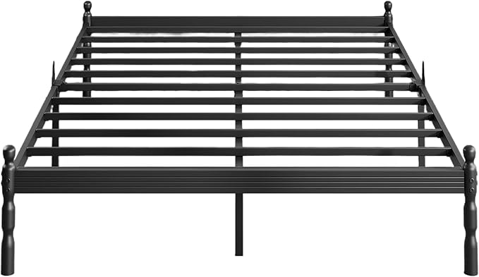 ZIYOO 14 inch Full Bed Frames with Mattress Slide Stopper, Vintage Style, 1500LBS Heavy Duty Steel Slats, Prevent Mattress from Sliding, No Box Spring Needed, Platform Noise-Free