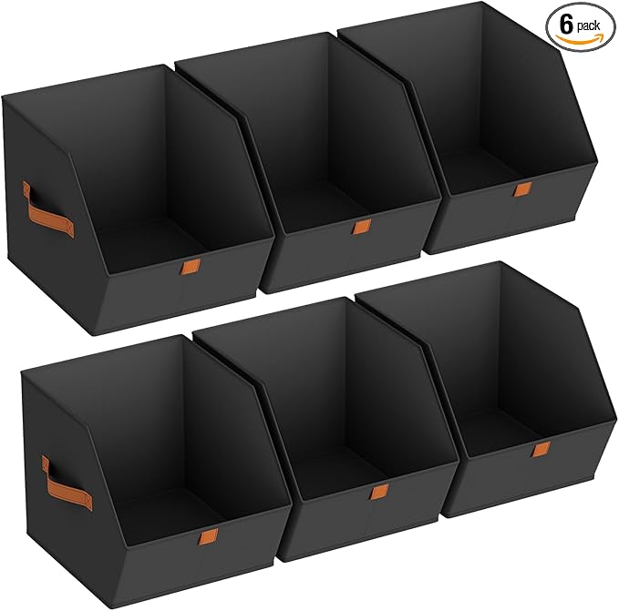Homsorout Fabric Closet Storage Cubes - 6 Pack Square Storage Bins with Dual Handles for Clothes, Towels, Toys, Cube Storage Organizers for Bedroom, Nursery, Shelves, Closet, Small Spaces, Black