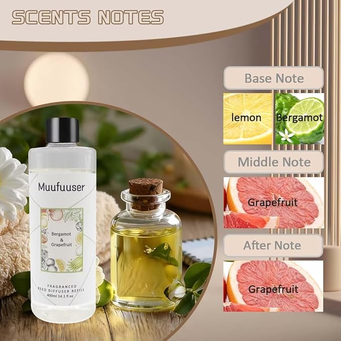 Reed Diffuser Refill 400ml, Scented Oil Refill for Home Fragrance, Long-Lasting Aromatherapy Oils for Reed Diffuser Sticks, Clean Formula with Premium Fragrance Oils, 13.5 Fl Oz (24 Scents