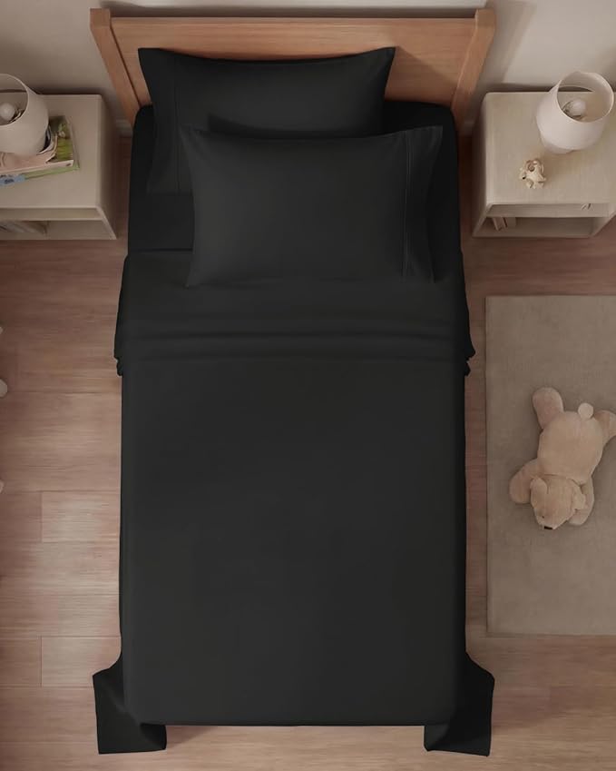 Twin 4 Piece Sheet Set - Comfy, Breathable & Cooling - Soft Hotel Luxury Bedding for Women, Men, Kids, Teens & Children - 1 Flat & 1 Fitted Sheet & 2 Pillowcases w/ Deep Pockets - Wrinkle Free - Black