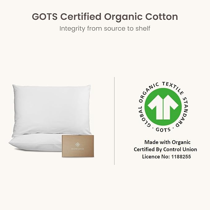 Bioweaves Organic Cotton Jersey Knit Waterproof Pillow Protector Covers with Zipper Closure – GOTS Certified Soft & Quite Pillow Encasement – Standard Size, 20 x 26 inches, 4-Pack