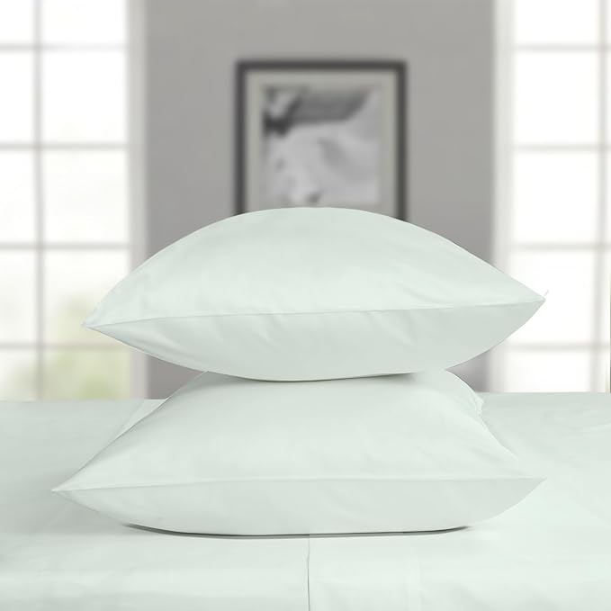 Threadmill Pillow Cases Standard Size | 1200 Thread Count 100% Supima Cotton Pillow Covers, Luxury Smooth Solid Sateen, Seaglass