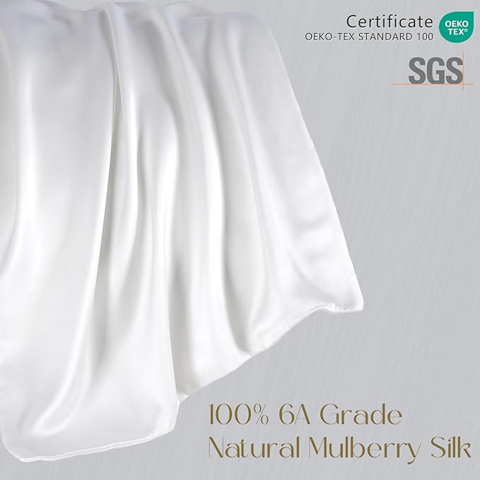 ZIMASILK 100% Pure Mulberry Silk Pillowcase for Hair and Skin Health,Soft and Smooth,Both Sides Premium Grade 6A Silk,600 Thread Count,with Hidden Zipper,1pc (King 20''x40'', White)