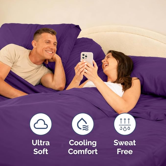 Flex Top Split Head King 4 Piece Sheet Set - Ultra-Soft, Breathable & Cooling Bed Sheets Set - Hotel Luxury Bedding for Women & Men w/ Deep Pockets - Wrinkle Free & Fade Resistant - Oeko-Tex - Purple