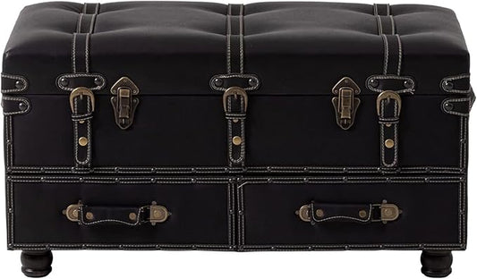 Vintage Storage Bench Upholstered Mid-Century Storage Ottoman Bed Bench Padded Storage Chest for Hallway, Entryway, Bedroom, Matte Black