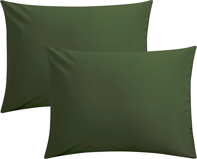 FLXXIE Pillow Cases Standard Size, Soft Microfiber Pillow Covers with Envelope Closure, Wrinkle, Stain Resistant Pillowcases, 2 Piece Set, 20x26, Olive Green
