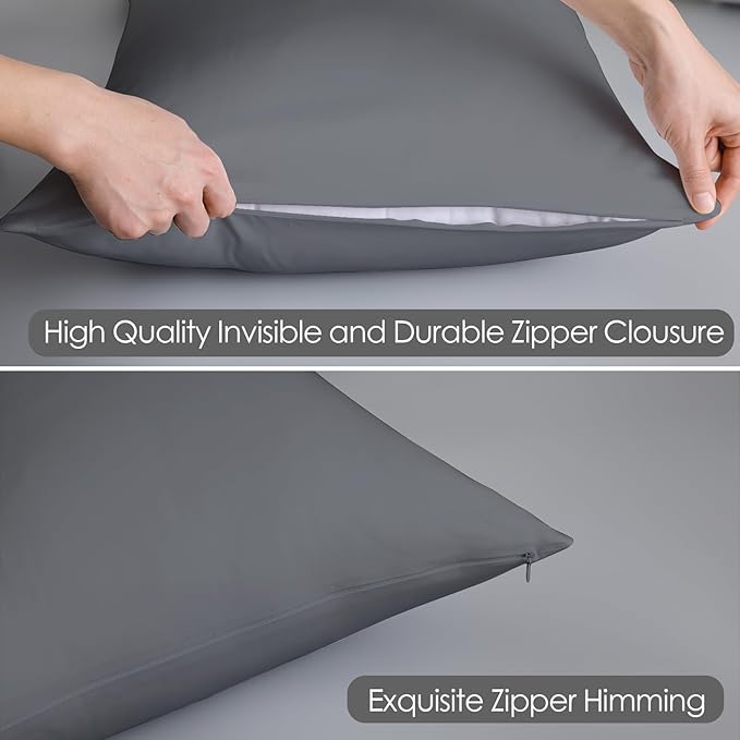 100% Egyptian Cotton King Pillow Protectors Set of 2, 400 Thread Count Sateen Weave Cooling Pillowcase, Easy Care Zippered Style Pillow Covers (Dark Grey, King)