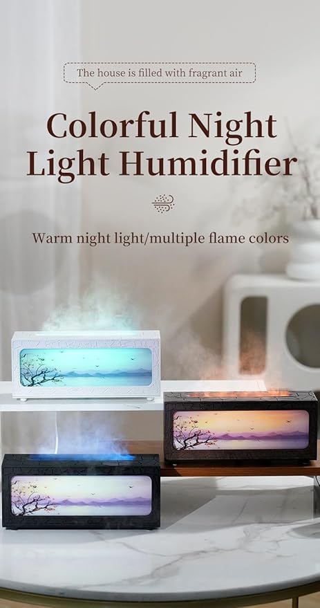 Essential Oil Diffuser 250ml, Fireplace Flame Aromatherapy Diffuser with Auto Shut-Off, 7 Color LED Lights, Ultrasonic Quiet Timer for Home Bedroom Office Yoga Relaxation(C08B)
