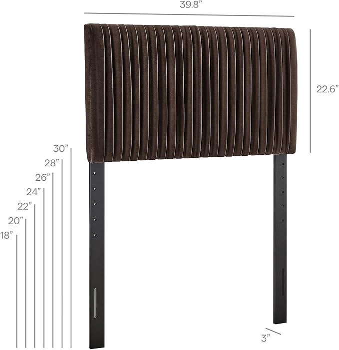Modway Eloise Twin Velvet Headboard with Ruched Details in Chocolate Brown - Modern Bed Headboard Only with Stain-Resistant Performance Upholstery, Height-Adjustable Mount