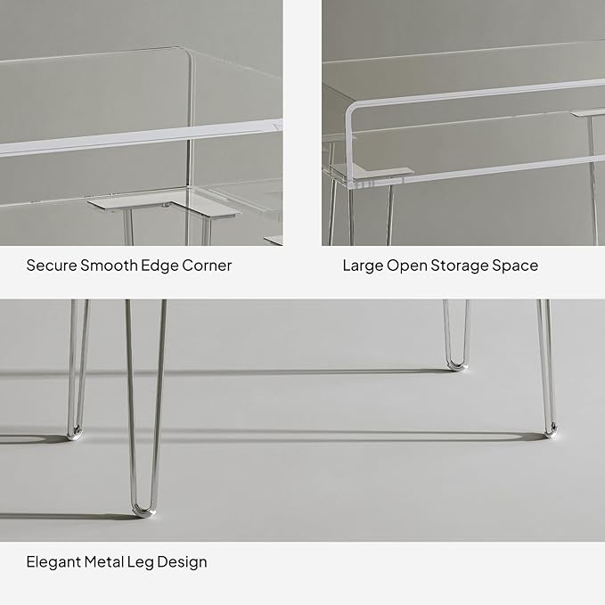 Eglaf Acrylic Vanity Desk - Small Makeup Vanity Table Dressing Table - 31.5'' L x 15.7'' W x 32.1'' H, Large Storage Space, for Bedroom, Dressing Room, Silver Metal Legs