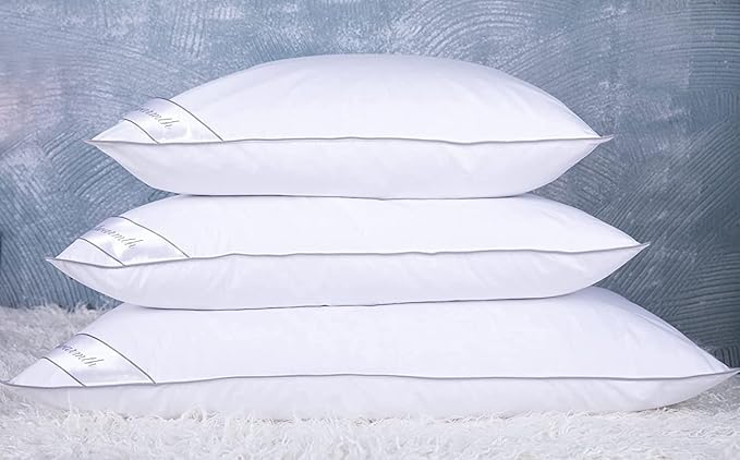 Set of 2 Goose Feather Down Cooling Pillow for Back, Stomach or Side Sleepers 2 Pack,100% Cotton Cover Standard Size(20X26IN) Gussted White