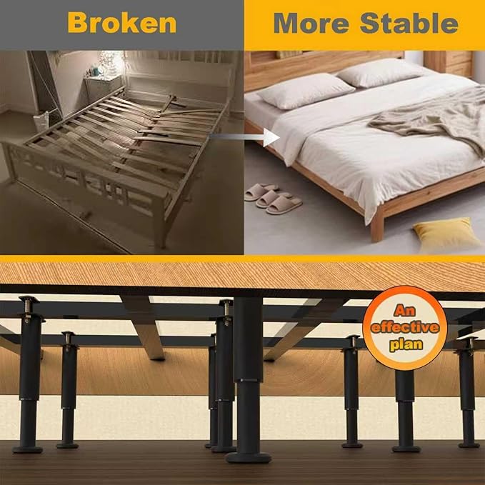 4 Pack Adjustable Bed Support Legs 9.8"-16.6", Heavy Duty Thick Carbon Steel Bed Legs Replacement with Rubber Pads, Easy Install on Bed Frame or Slats