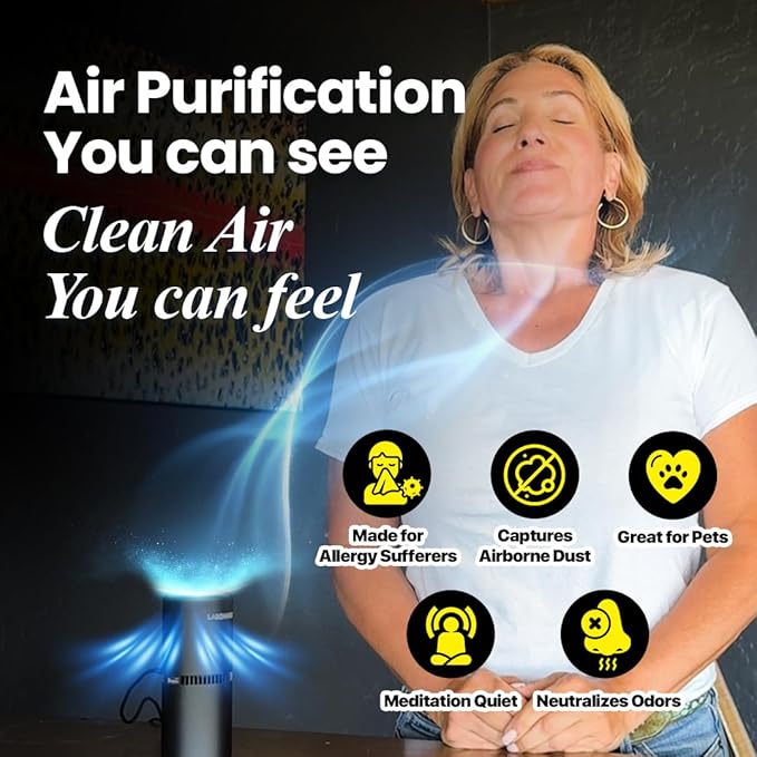 Lab Charge Small Ionic Air Purifier for Home & Bedroom – Silent HEPA Filter – Covers 250 Sq Ft - Free Cleaner for Pets, Hair, Smoke, Dust, Odors & Dander – Compact & Black Design - Pack of 3