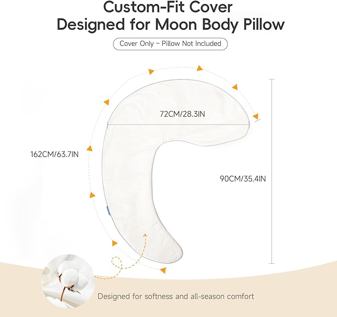 Choc chick Toddler Pillowcase for Body Pillow - 35x28 in Kids Moon-Shaped Body Pillow Cover for Sleeping, 100% Cotton, Soft & Breathable, Machine Washable (White, Case Only)