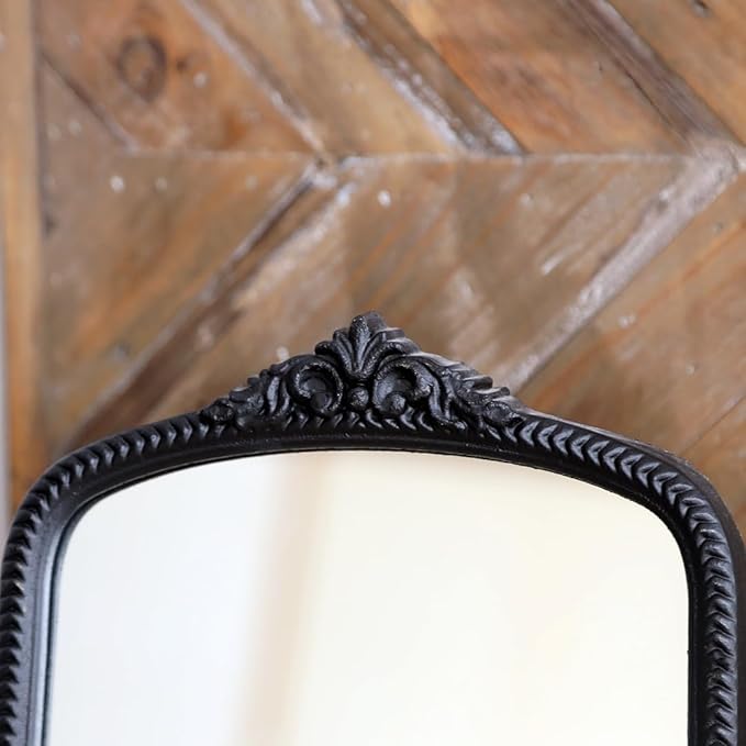 HSDDHOME Black Vintage Arched Vanity Mirror, Baroque Tabletop Makeup Mirror, Decorative Antique Mirror for Dresser, Bedroom, Living Room, 11.8" x 9.6"
