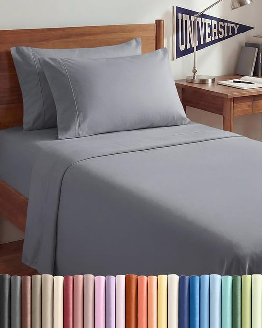 Twin XL 4 Piece Sheet Set - Comfy, Breathable & Cooling - Soft Hotel Luxury Bedding for Women, Men, Kids, Teens and Children - 1 Flat & 1 Fitted Sheet & 2 Pillowcases with Deep Pockets - Steel Blue