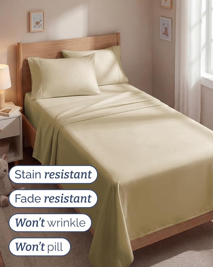 Twin 4 Piece Sheet Set - Comfy, Breathable & Cooling - Soft Hotel Luxury Bedding for Women, Men, Kids, Teens & Children - 1 Flat & 1 Fitted Sheet & 2 Pillowcases w/ Deep Pockets - Wrinkle Free - Beige