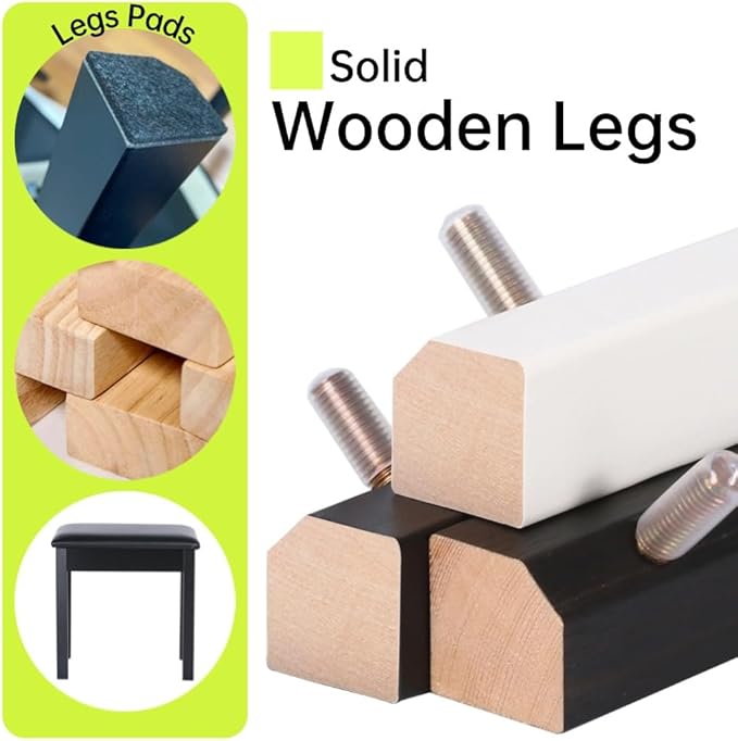 Sanpuli Solid Wood Piano Bench with Storage, Piano Stool and Padded Cushion, Keyboard Bench with Bookcase, Piano Chair and Piano Seat with High-Density Sponges.