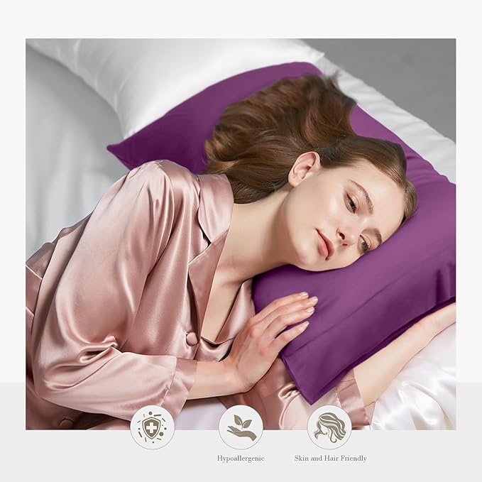 WishSmile Cooling Queen Pillowcases Set of 2 Breathable Cool Silky Soft Rayon Derived from Bamboo Fabric, Moisture Wicking for Hot Sleepers, Hair and Skin Friendly, Dark Purple, 2 Pack, 20x30IN