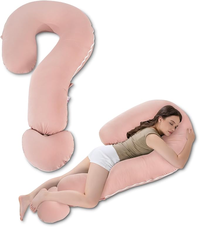 Meiz Question Mark Body Pillow for Adults, Cooling Full Body Support Pillow for Side Sleepers & Back Support, Cotton Long Bolster Pillow with Detachable Heart Cushion for Hugging, Apricot