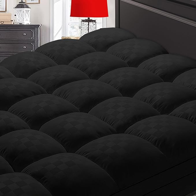 SameBed Mattress Topper Twin XL,Extra Thick Mattress Pad Cover for Back Pain,Cooling Mattress Protector with 8-21 Inch Deep Pocket,Overfilled Down Alternative Filling,Black