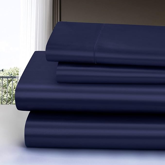 Homiest 3pcs Satin Sheets Set Luxury Silky Satin Bedding Set with Deep Pocket, 1 Fitted Sheet + 1 Flat Sheet + 1 Pillowcase (Twin Size, Navy Blue)