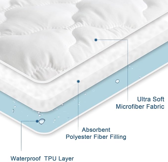 Queen Mattress Pad, Queen Mattress Protector Waterproof Quilted, Mattresses Cover Fitted with Ultra Soft & Absorbent Surface and Deep Pocket to 14 inch, Machine Washable