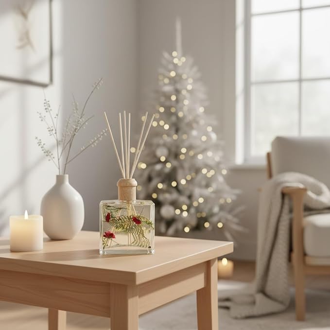 Rosy Rings Frosted Fir Botanical Reed Diffuser 13oz – Christmas Aromatherapy Winter Home Fragrance Gift Notes of Clary Sage, Santal, Red Cedar, Scotch Pine, White Musk, Fern & Rose Lasts 6-12 Months