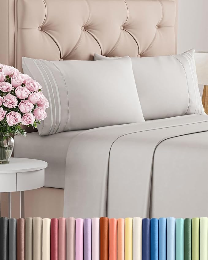 King Size 4 Piece Sheet Set - Comfy Breathable & Cooling Sheets - Hotel Luxury Bed Sheets for Women & Men - Deep Pockets, Easy-Fit, Soft and Wrinkle Free Sheets - French Grey Oeko-Tex Bed Sheet Set