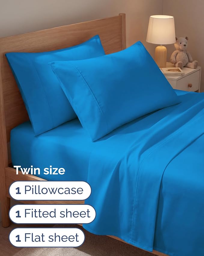 Twin 4 Piece Sheet Set - Comfy, Breathable & Cooling - Hotel Luxury Bedding for Women, Men, Kids, Teens & Children - 1 Flat & 1 Fitted Sheet & 2 Pillowcases w/ Deep Pockets - Wrinkle Free - Royal Blue