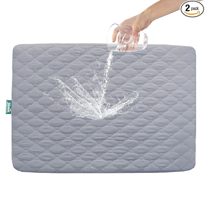 Biloban 2 Pack Pack and Play Mattress Protector Sheets Fitted Waterproof Playard Mattress Pad, Compatible with Graco Pack n Play & Dream On Me & Pamo Babe, Playpen/Playard Sheet, Gray, 39" x 27"