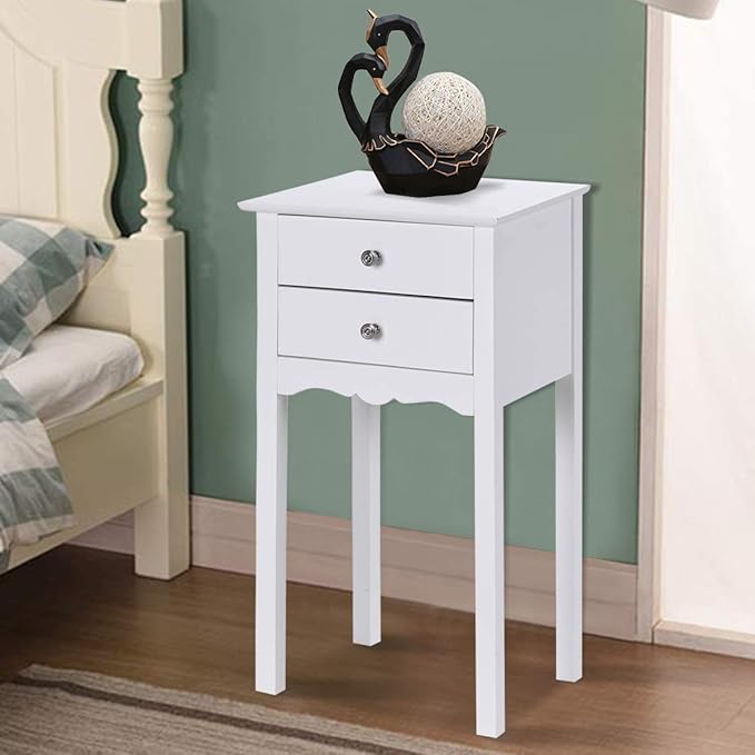 ARLIME Side Table with 2 Drawers, Bedroom Nightstand, Storage Accent Table, Small Tall End Table Beside Sofa, Multi-Purpose Living Room Home Cabinet, 16.0’’ x 13.0’’ x 30.0’’ (White)