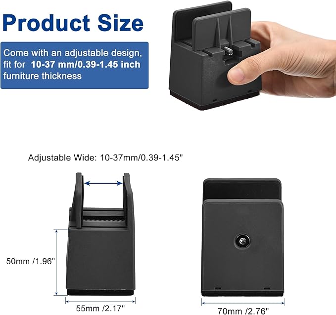 uxcell 2 inch Bed Risers with Adjustable Screw Clamp, 4Pcs Furniture Risers for Bed, Desk, Sofa, Table, Fit for Furniture Thickness 0.39-1.45", Supports 5000 Pounds, Black (Pack of 2)