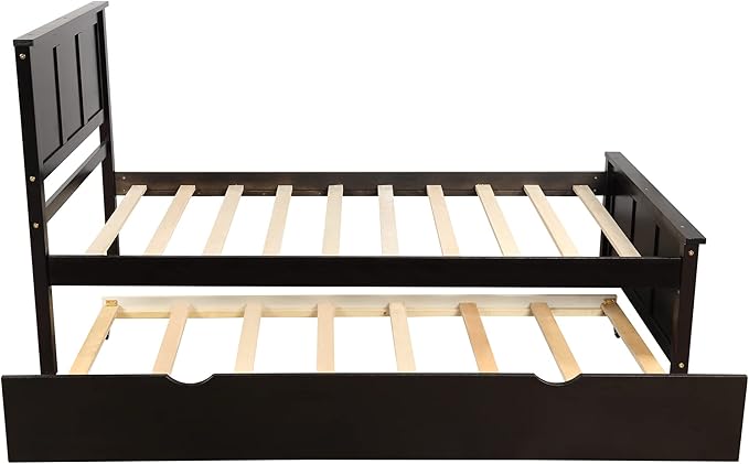 Ball & Cast Twin Bed Frames,Dyabed Platform Bed W/Pull Out Trundle Bed,Trundle can be Placed on Either Side of The Bed,for Bedroom,Guest Room,Apartment,Espresso