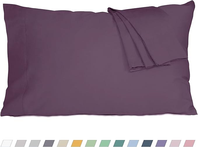 Pillow Cases, King Size Cotton Percale Weave Pillowcases, Pre-Shrunk Breathable and Hypoallergenic Pillowcases, Set of 2 (2 Piece King 20 Inch x 40 Inch, Dark Purple)