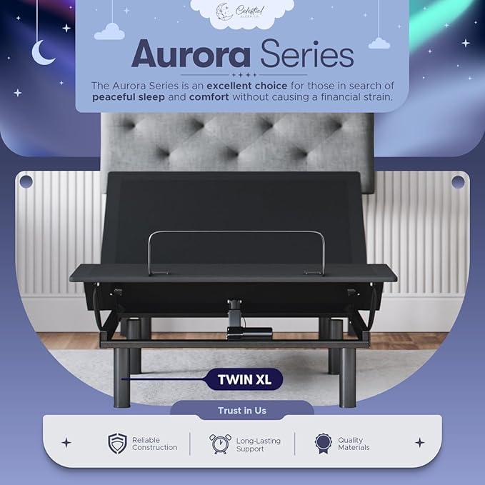 Celestial Sleep Aurora Adjustable Bed Base (Frame Only), Easy Assembly, Head and Foot Lift, Zero Gravity, Memory Positions - Twin XL