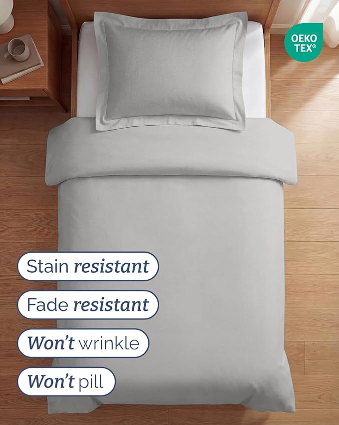 Duvet Cover Twin/Twin XL Size Set - Extra Soft Twin/Twin XL Duvet Cover 68" x 90" with 1 Pillow Sham - Hotel Luxury, Easy Care, Fade Free w/ Zipper Closures & Ties - Comfy & Breathable (French Grey)