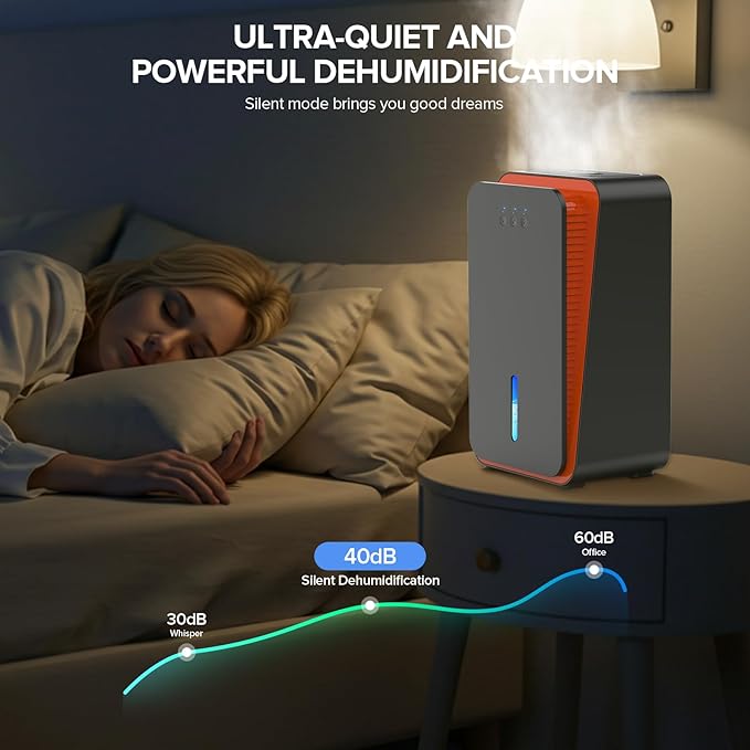 Dehumidifier for Home,1000 sq.ft Dehumidifier for Basement Bathroom Bedroom with Auto Shut Off, Built-in Aromatherapy Diffuser,7 Colors LED Light, Quiet Dehumidifiers with Sleep Mode(CS08-Black)
