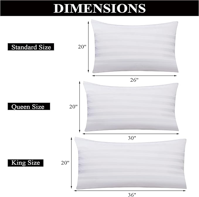 100% Egyptian Cotton King Pillow Protectors Set of 2, 400 Thread Count Sateen Weave Cooling Pillowcase, Easy Care Zippered Style Pillow Covers (Stripe-White, King)