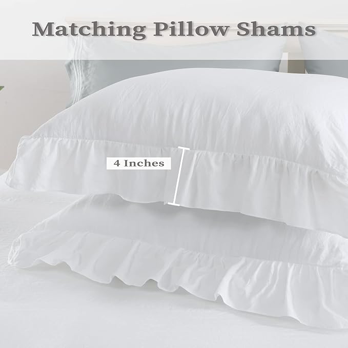 CAROMIO White Ruffled Duvet Cover Twin, 2PCS Soft Washed Microfiber Vintage French Country Duvet Cover Set for Kids Girls, White, 68x90 in