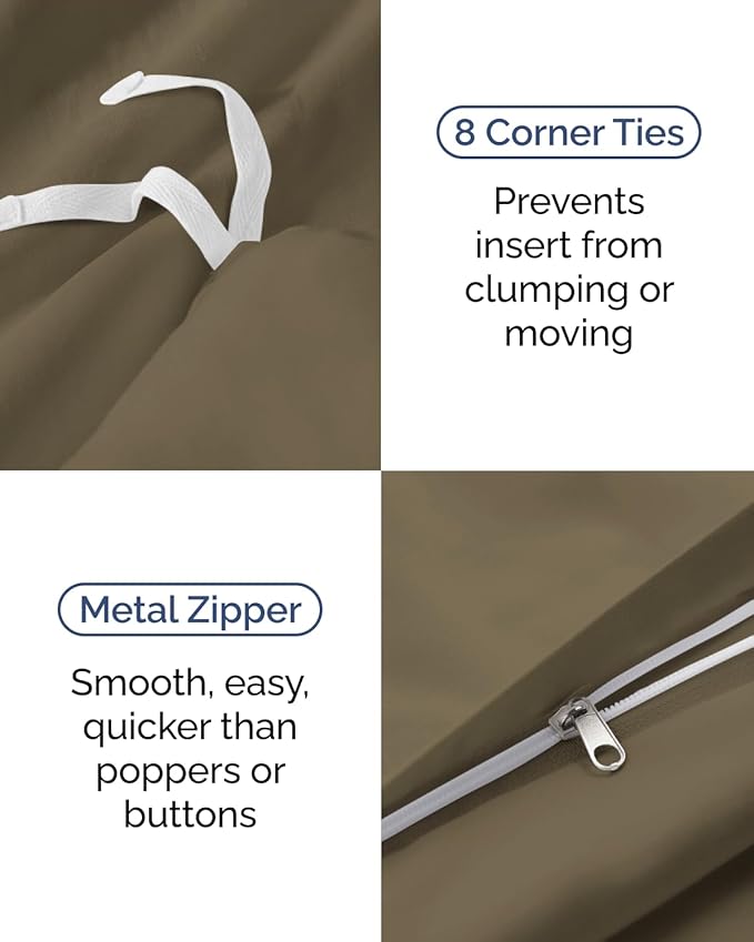 Duvet Cover Twin/Twin XL Size Set - Extra Soft Twin/Twin XL Duvet Cover 68" x 90" with 1 Pillow Sham - Hotel Luxury, Easy Care, Fade Free w/ Zipper Closures & Ties - Comfy, Cozy & Breathable (Khaki)