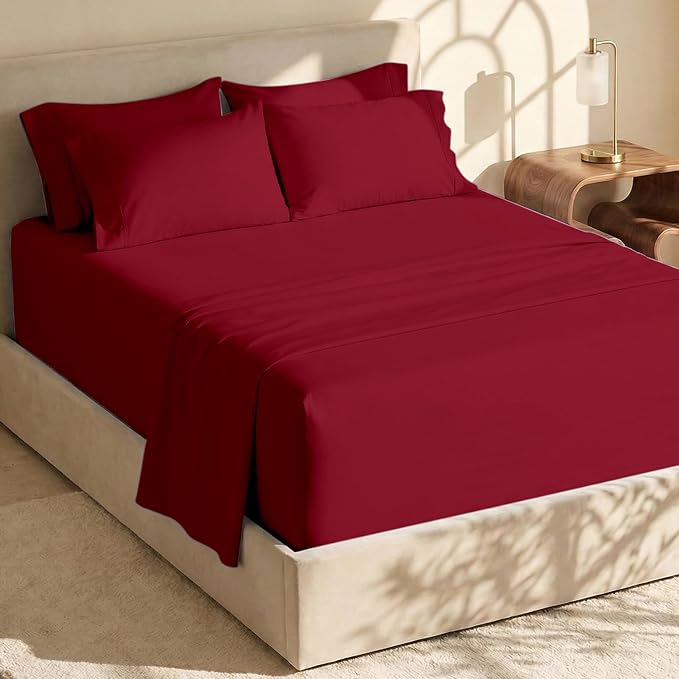 Hearth & Harbor Extra Deep Pocket Sheets - Fits Mattress 18-24 Inches Deep - Extra Deep Pocket California King Size - 6 Piece Cal King Sheets - Cal King, Burgundy