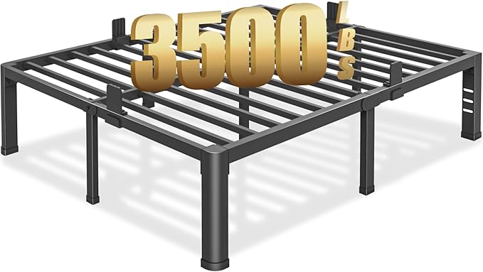 18 inch Queen Bed Frame with Round Corner Legs and Headboard Hole Mattress Slide Stopper 3500 lbs Heavy Duty Metal Platform,Steel Slats Support,No Box Spring Needed,Easy Assembly,Noise Free