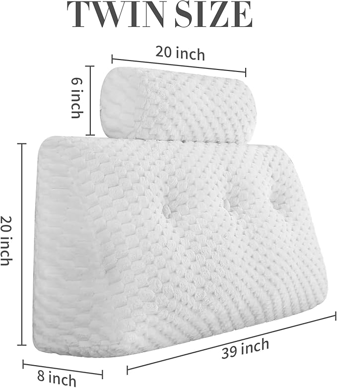 Wedge Headboard Pillow - Bed Wedge Pillow for Headboard Triangular Head board Pillows with Neck Roll -Large Bolster Pillows for Sitting in Bed Backrest Positioning Support (White,39x8x20 Inches)