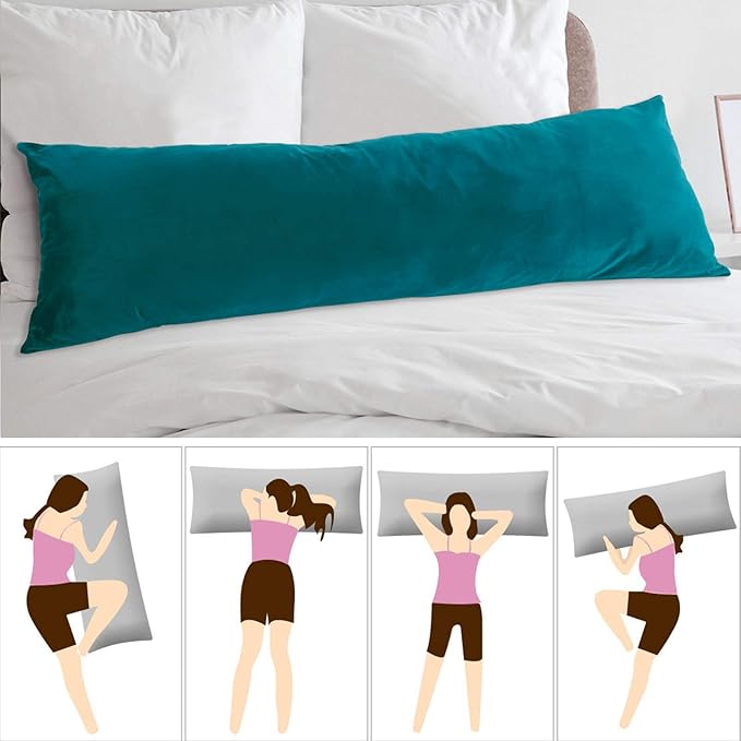 StangH Soft Large Body Pillowcase - Thick Velvet Body Pillow Cover Backrest Cushion Shams Shell for Bed/Reading/Watching TV Comfortably, 1 Piece, 20 x 54-inch, Teal
