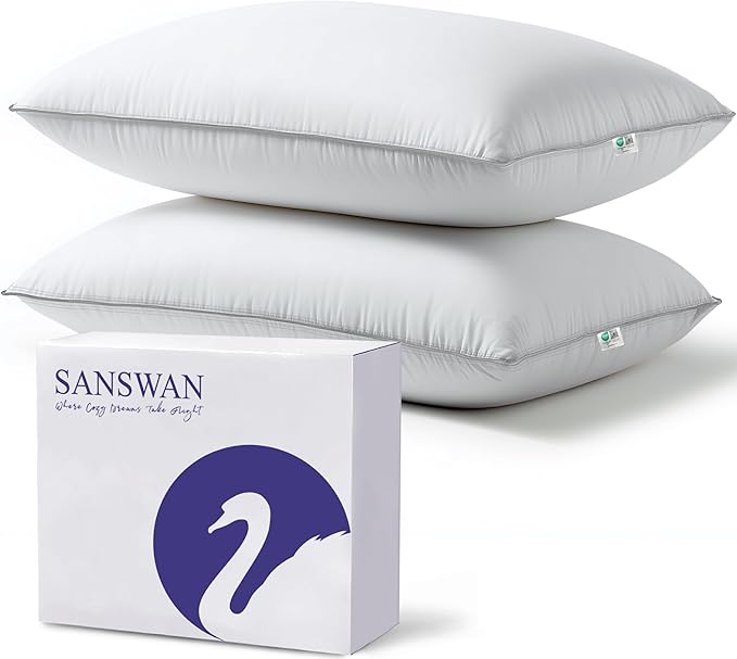 SANSWAN Goose Down Feather Queen Pillows Set of 2, Luxury Hotel Quality Pillow, Firm, Cooling