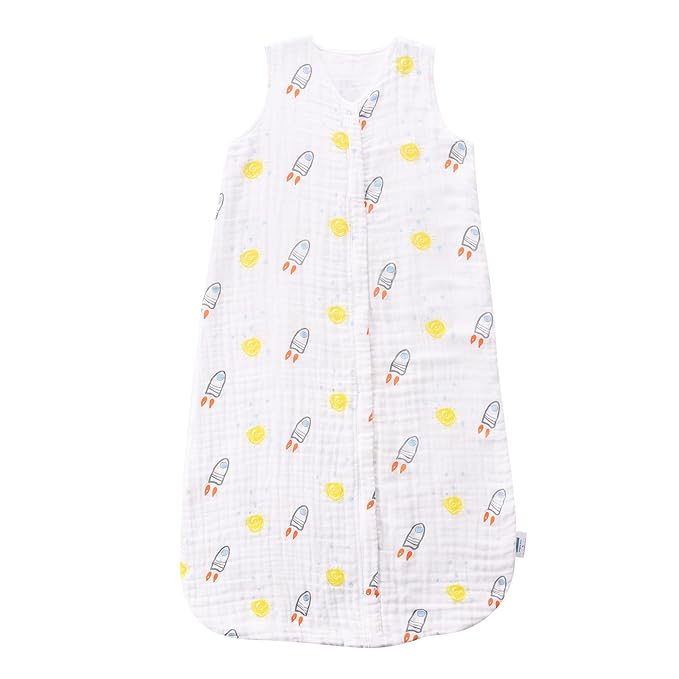 TADO MUSLIN Toddler Sleep Sack 2-4T, 0.5 TOG Lightweight Wearable Blanket, 100% Organic Cotton Muslin, Sleeveless, 2-Way YKK Zipper, OEKO-TEX Certified, Rocket