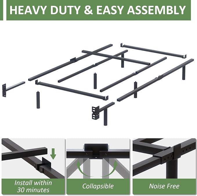 Twin Metal Bed Frame, 7 Inch Low Heavy Duty Platform Bed Frames Twin Size for Box Spring and Mattress, Easy Assembly, Noise-Free, Adjustable, Black